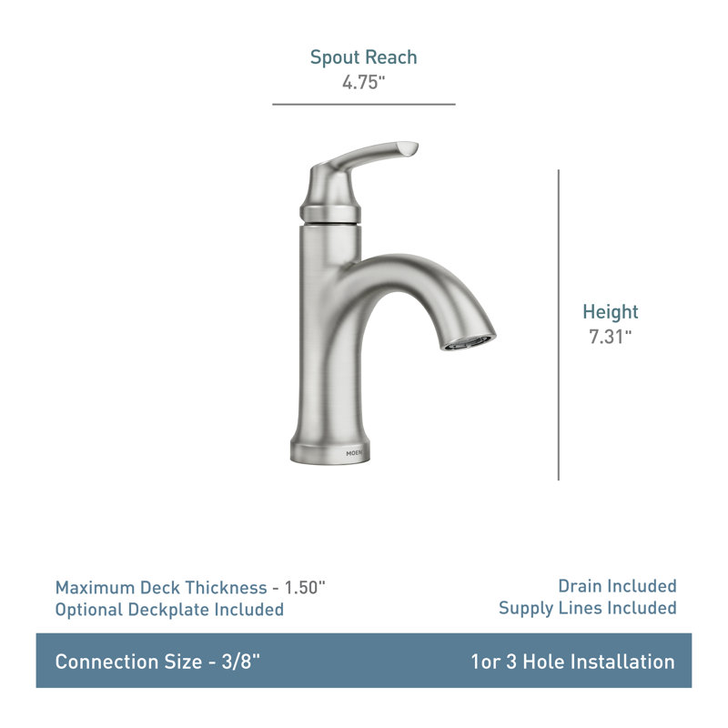 Moen Wellton Single Hole Bathroom Faucet with Drain Assembly & Reviews